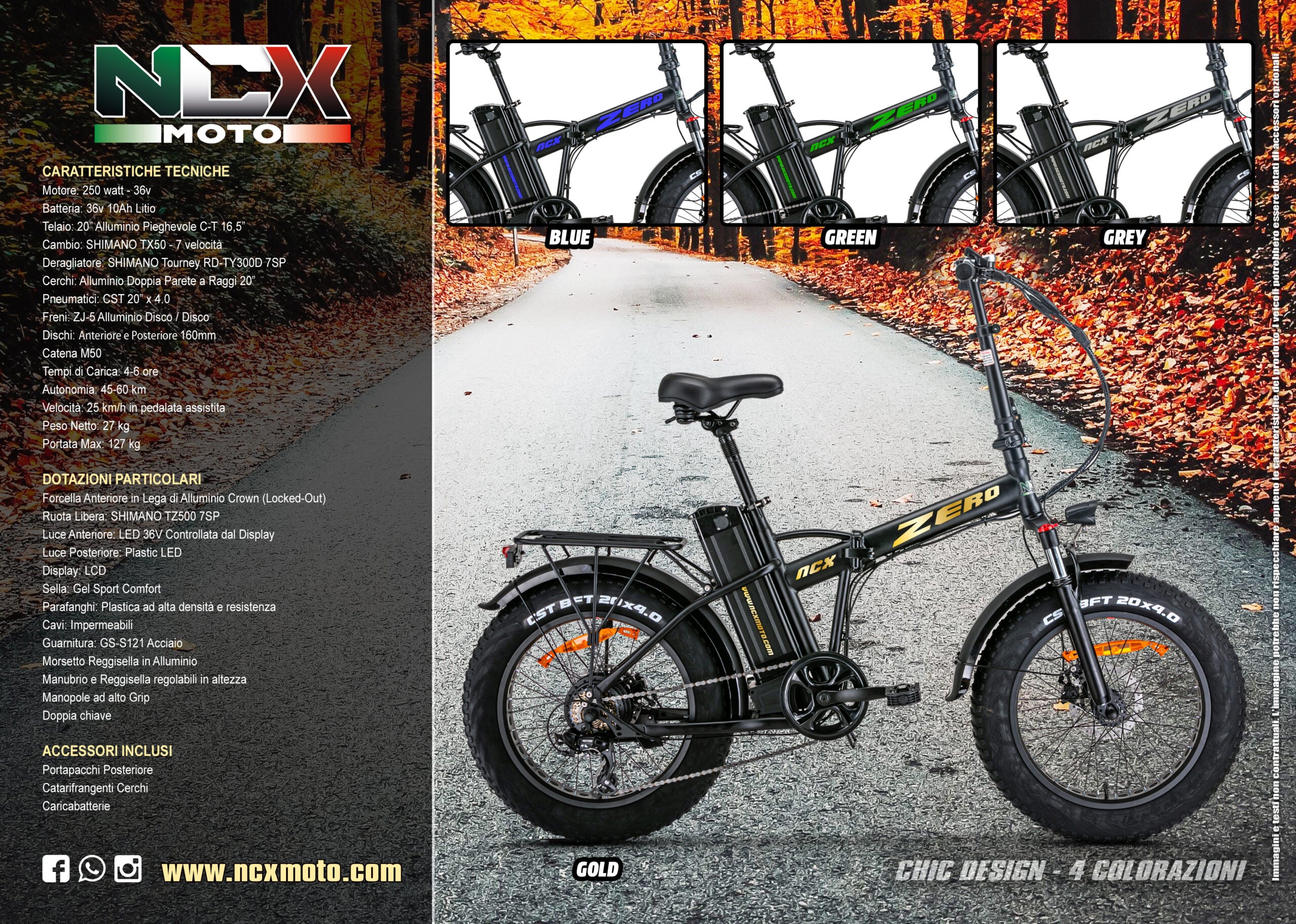 Bicicletta  Elettrica Zero pro 250w 36v Ruote 20" Sport Design