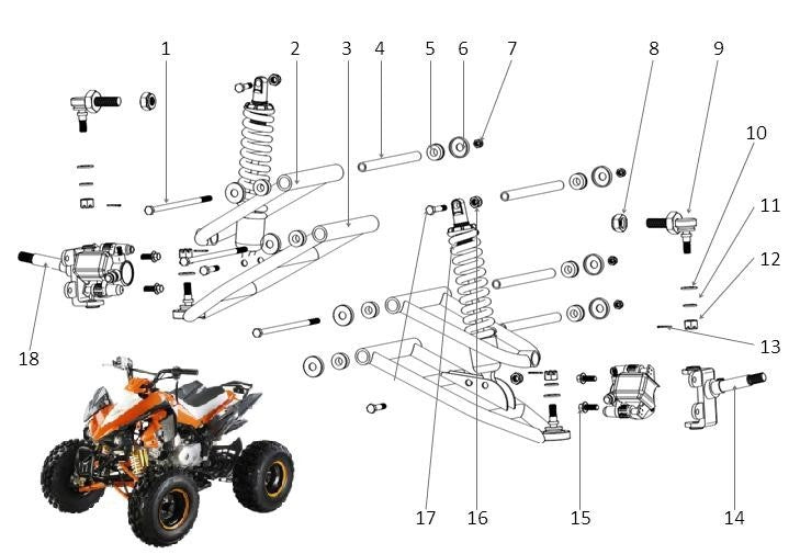 01pz SNODO braccetti TIRANTI 6cm  CONVERGENZA ANTERIORE QUAD SPORT 125 - miniquad 4 tempi