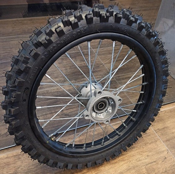 01pz GOMMA CERCHIATA 60/100-14 perno 15mm anteriore CERCHI GOMME cross PIT BIKE BSE CERCHIO COPERTONE ATTACCO SDG