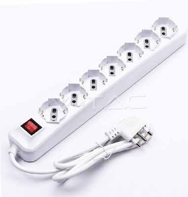 V-TAC MULTIPRESA CIABATTA 7 POSTI BIPASSO/SCHUKO PRESA TEDESCA 10/16A CAVO 1,5MT INTERRUTTORE LUMINOSO - SKU 8714