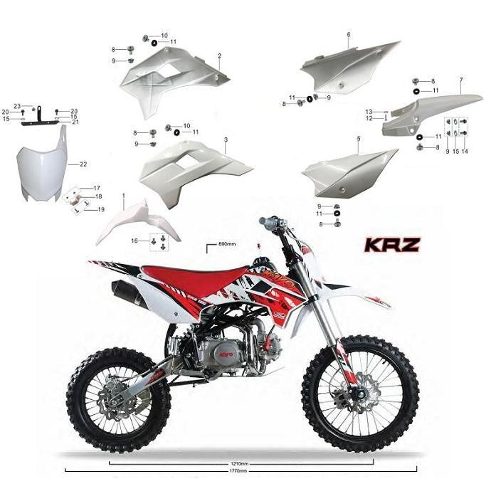 CARENE PLASTICHE KRZ PIT BIKE CROSS KAYO BIANCHE KIT COMPLETO COMPATIBILI CON TT125 TT140 TT160 TT170R